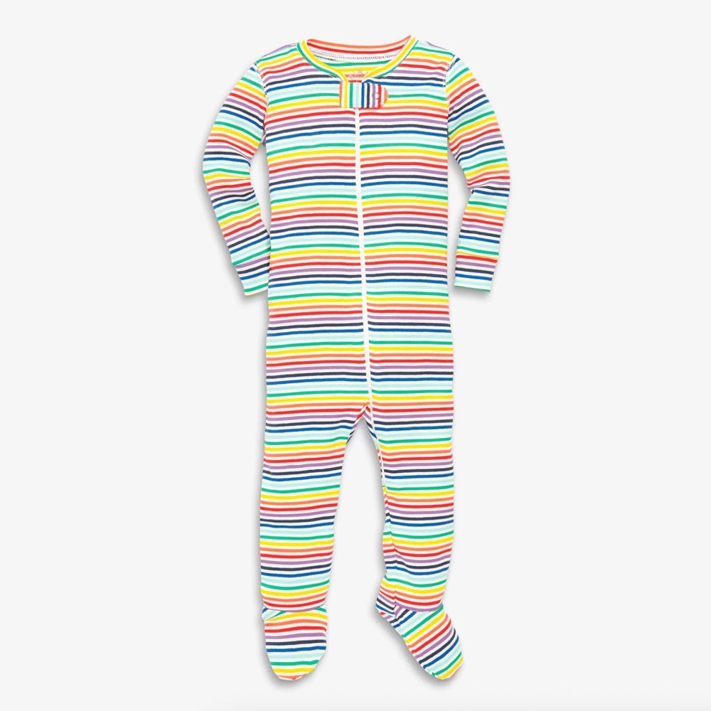Primary baby organic zip footie in mini rainbow stripe